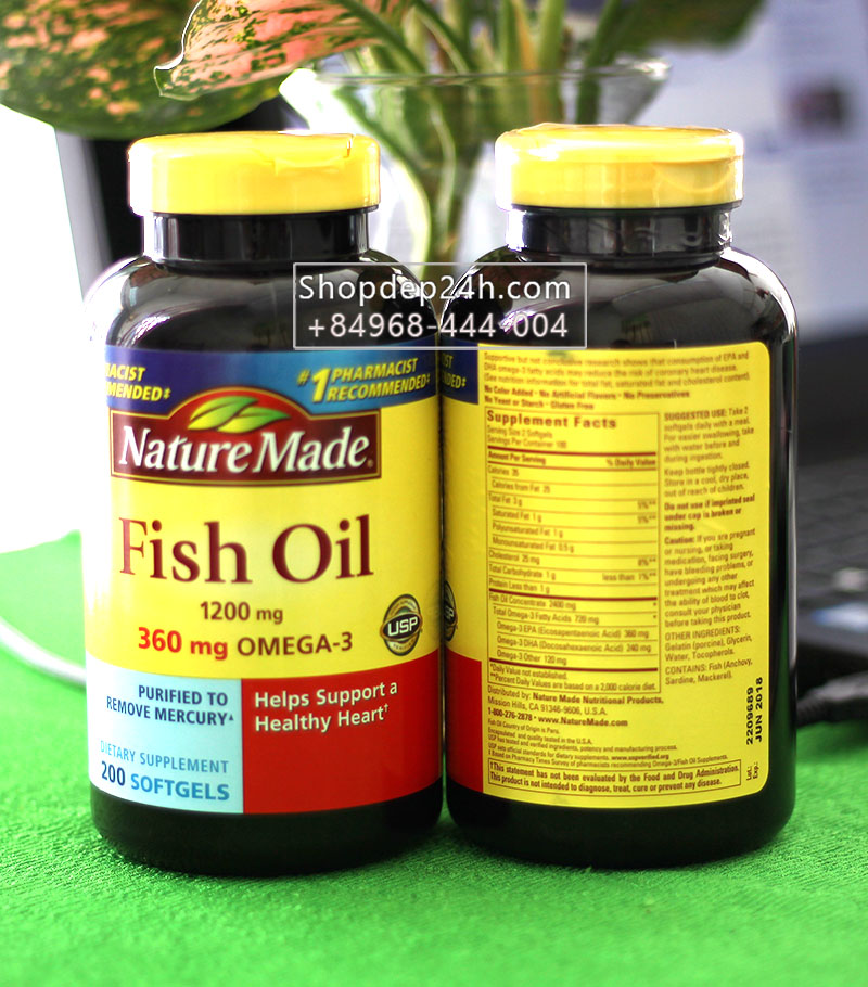 [Nature Made] Dầu Cá Nature Made Fish Oil 1200mg Omega 3 Hộp 200 Viên Của Mỹ